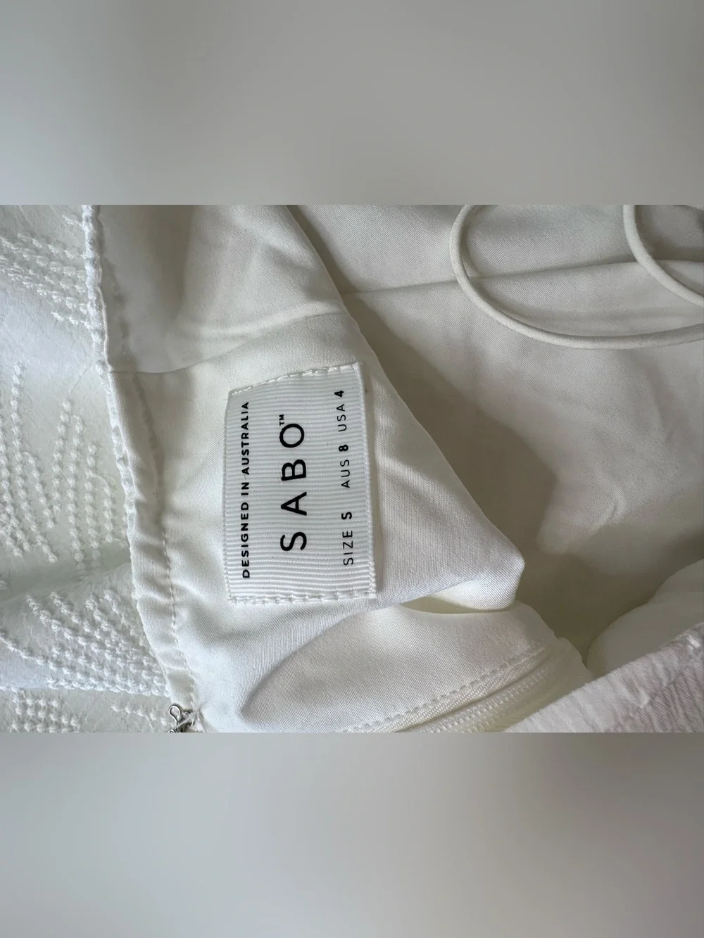 Sabo Starla Puff Sleeve Ribbed Bodycon Twist Front Mini Dress White size Small 4 - Picture 4 of 4
